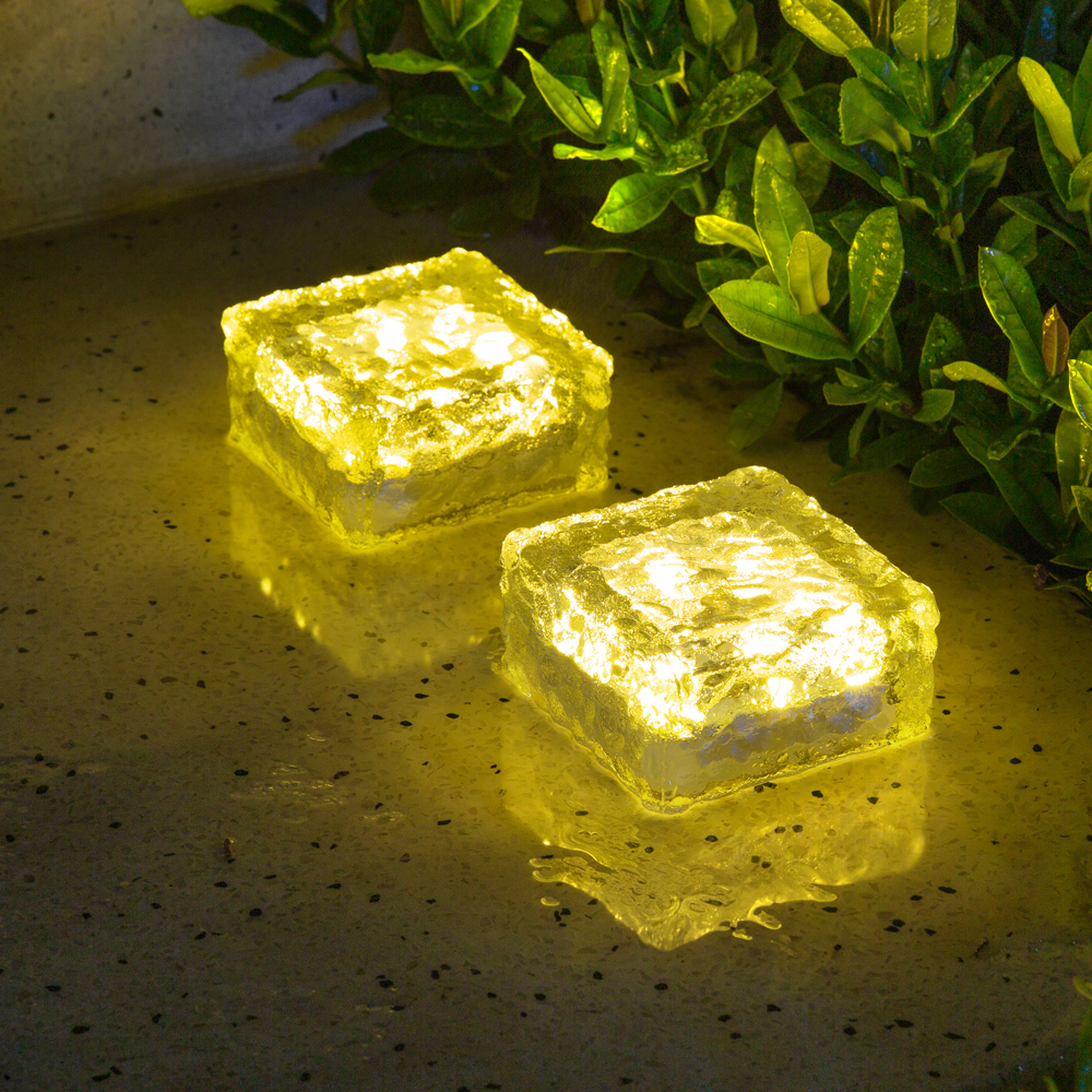 2 pcs/lot solar floor tile light ice cube light Outdoor atmosphere light waterproof intelligent sensing stair step light Outdoor garden decoration courtyard wall light Warm light view 2